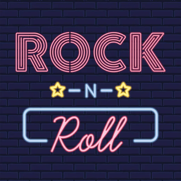Renkli neon posterli rock and roll kulübü tabela taşıyıcısı — Stok Vektör