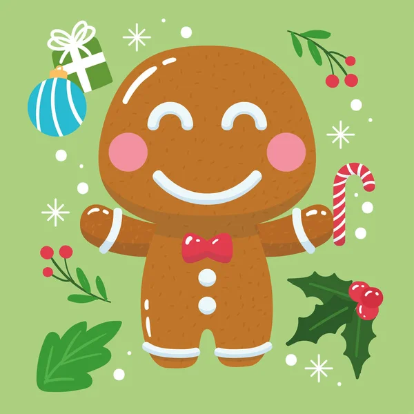 Lebkuchen Mann Karikatur kawaii Weihnachtsdekoration Vector — Stockvektor