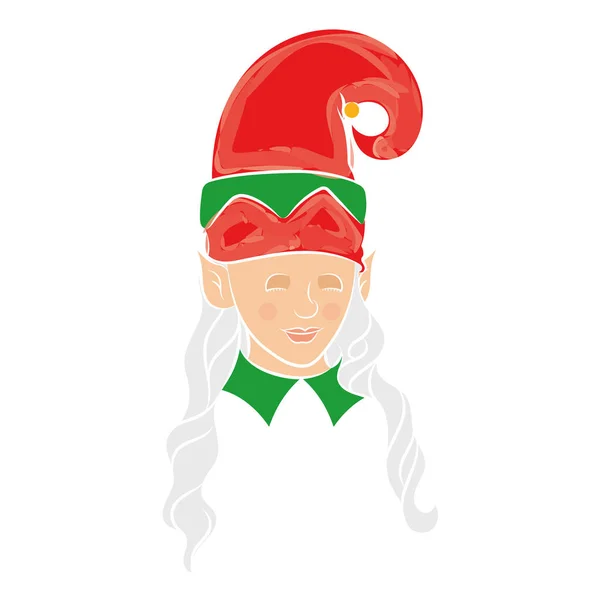 Isolierte süße Weihnachten weiblichen Elfen Avatar Vector — Stockvektor