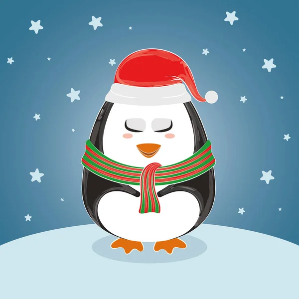 Isolado bonito pinguim com cachecol em uma paisagem de inverno Vector — Vetor de Stock