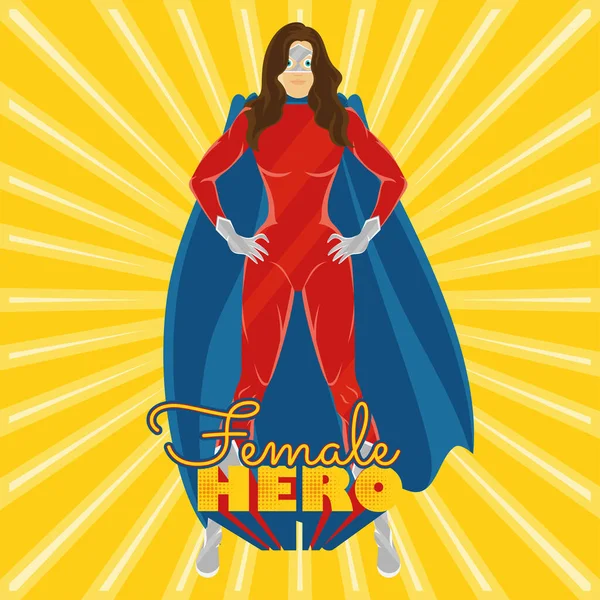 Isolierte weibliche Superhelden-Karikatur auf gestreiftem Hintergrund Vector — Stockvektor