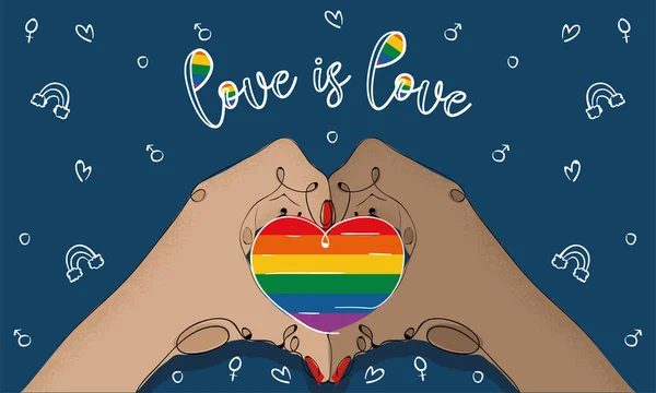 Rainbow heart shaped hands Pride month — Stock Vector