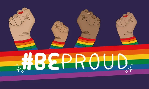 권리를 위해 싸우는 몇 명의 손들 Be Proud LGBT 개념 Vector — 스톡 벡터