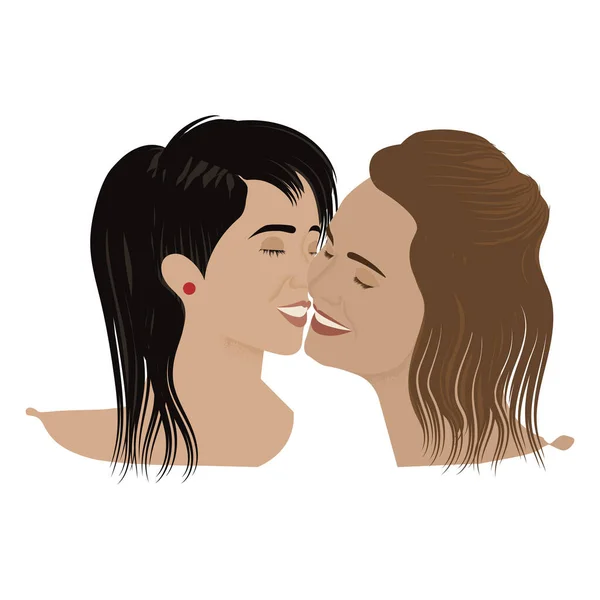 Esbozo aislado de un par de una feliz pareja lesbiana Vector — Archivo Imágenes Vectoriales