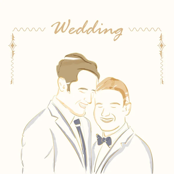 Happy homosexual married couple outline Pastry marriage template Vector — Stock Vector