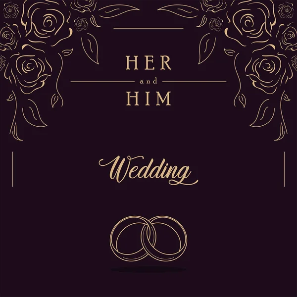 Pastelería de color de la boda tarjeta de invitación con anillos contorno Vector — Vector de stock