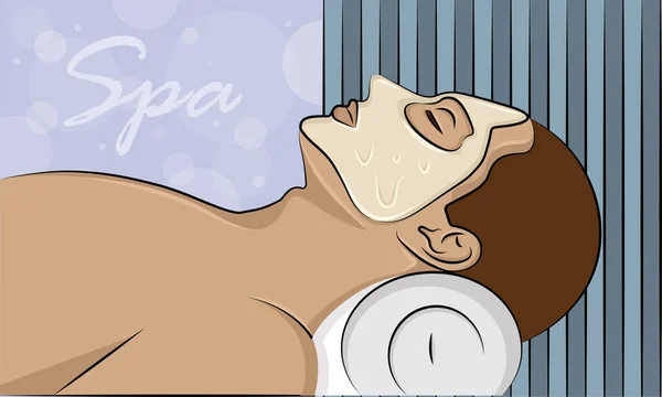 Hombre relajante con una máscara facial de spa Vector — Vector de stock