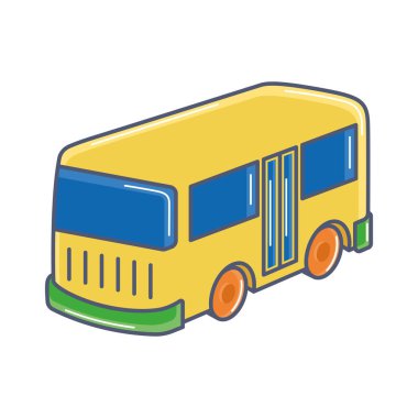 İzole edilmiş renkli otobüs oyuncağı simgesi düz tasarım Vektörü