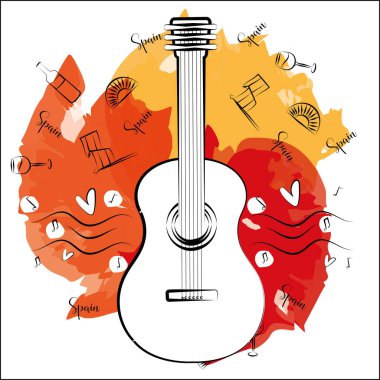 Geleneksel tahta gitar enstrümanı İspanya konsept vektörü