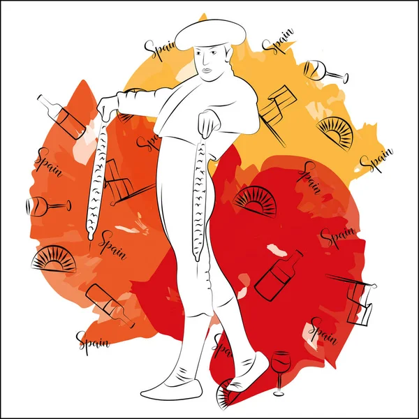 Isolated bullfighter with traditional clothes Spain concept Vector — Stock Vector