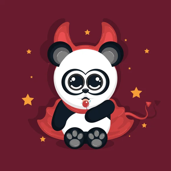 Personaje de dibujos animados panda lindo aislado con un traje de demonio Vector — Archivo Imágenes Vectoriales