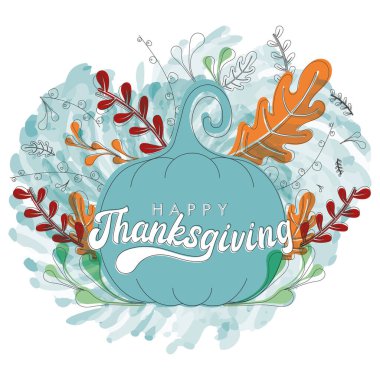 Sonbahar yapraklı izole edilmiş balkabağı Mutlu Şükran Günü suluboya poster taşıyıcısı