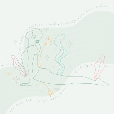 Huzurlu bir yoga pozisyonu sergileyen bir kızın soyut taslağı.