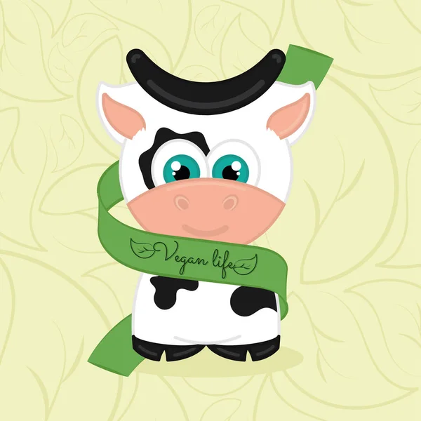 Vaca protegida aislada con una cinta Poster estilo de vida vegano Vector — Vector de stock