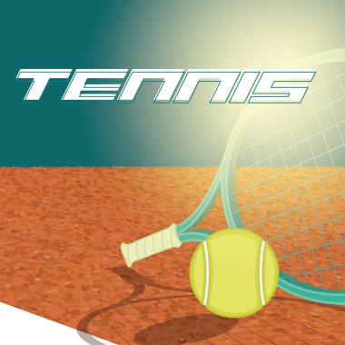 Sahada tenis topu ve raket Spor Poster Vektörü