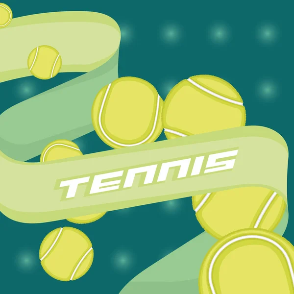 Groupe de balle de tennis avec un ruban Affiche Sport Vector — Image vectorielle