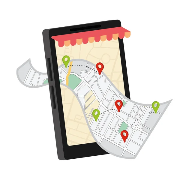 Smartphone aislado con un mapa de aplicación 3d Vector — Vector de stock