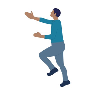 İzole erkek çizgi filmi bir şeyi itmek için çabalıyor Vektör.