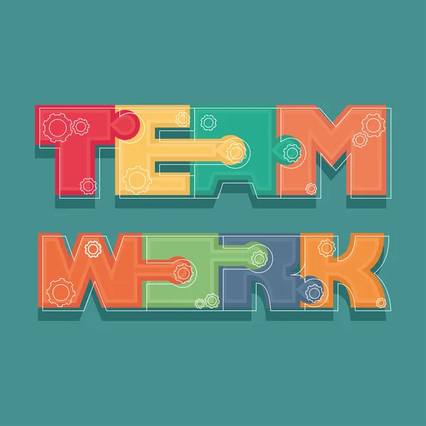Puzzleteile mit Buchstabenformen Teamwork-Konzept Vector — Stockvektor