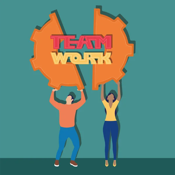 Jongen en meisje met een stuk tuig Teamwork concept Vector — Stockvector