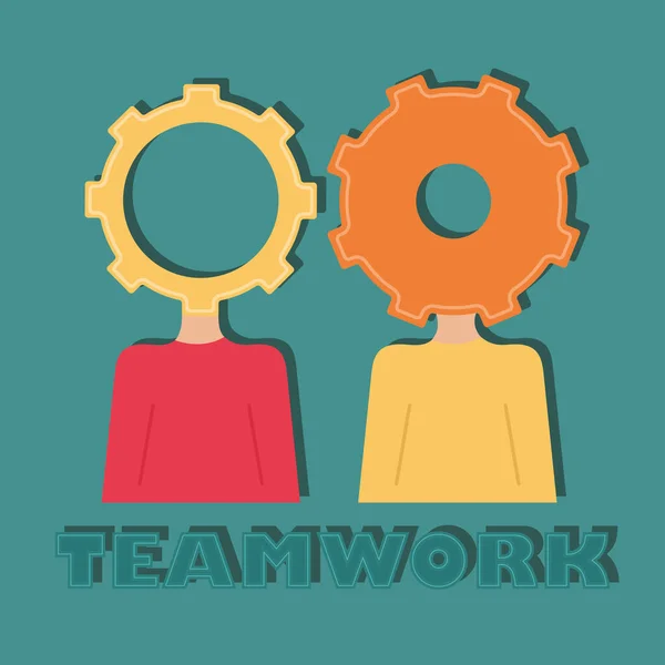 Paar mensen met tandwielen als hoofd Teamwork concept Vector — Stockvector