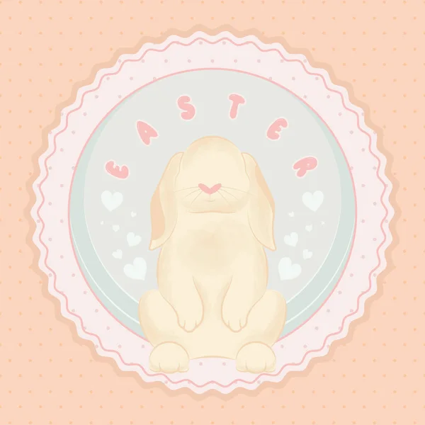 Isolado coelho bonito em uma pastelaria colorido rótulo Vetor de Páscoa — Vetor de Stock
