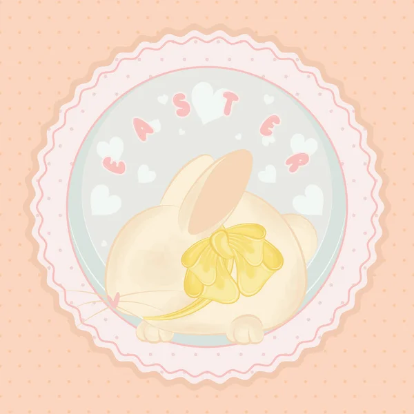 Etiqueta de color pastelero con un lindo conejo y una cinta Vector de Pascua — Archivo Imágenes Vectoriales