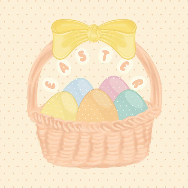 Wooden basket with easter eggs and a ribbon Easter Vector — Stock Vector