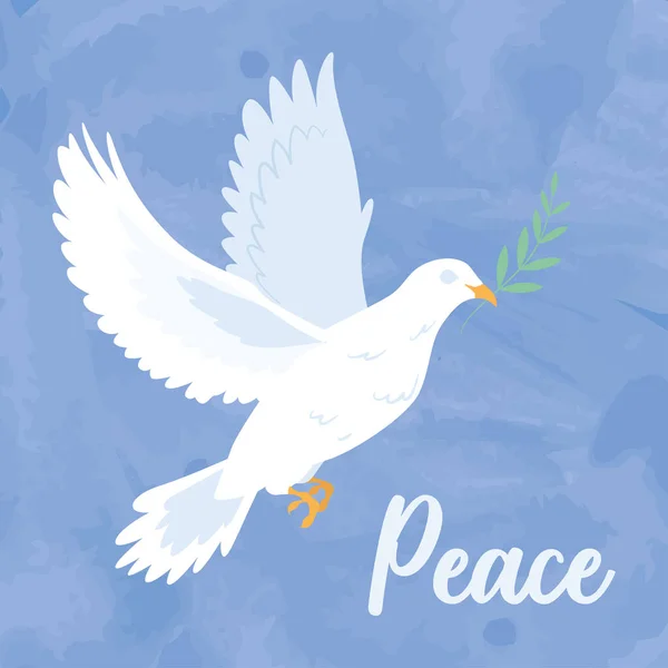 Flying white pigeon with a laurel wreath Blue peace concept background Vector — Stock Vector