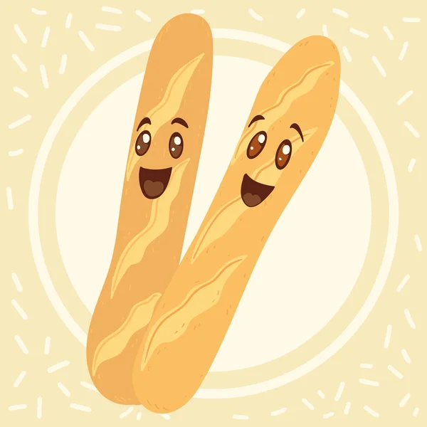 Paire de joyeux personnages de dessin animé pain mignon vecteur — Image vectorielle