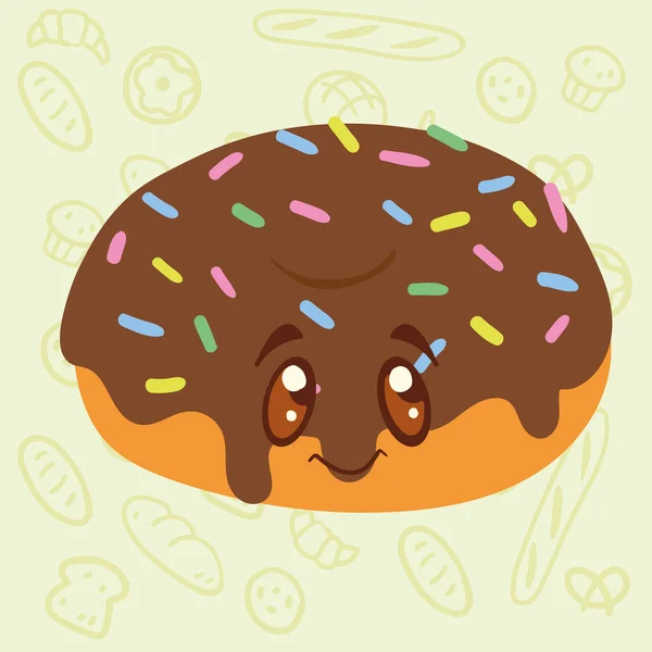 Isolé heureux personnage de dessin animé donut mignon Modèle fond de boulangerie vectoriel — Image vectorielle
