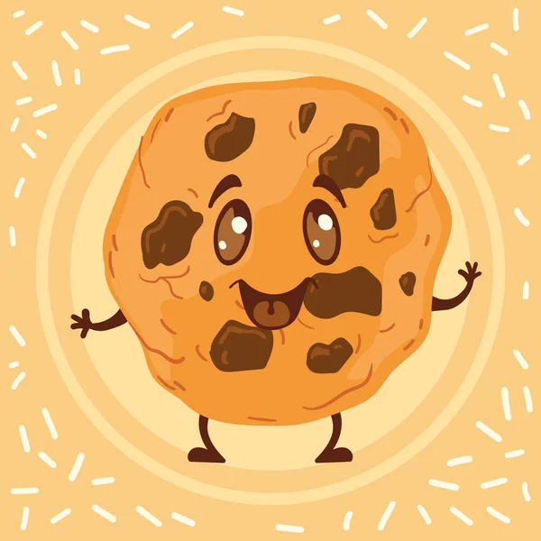 Aislado feliz lindo chocolate chip de la galleta de dibujos animados Panadería fondo Vector — Vector de stock