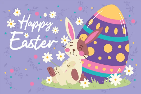 Carino coniglio deposizione su un uovo dipinto Pasqua settimana modello di concetto vettoriale — Vettoriale Stock