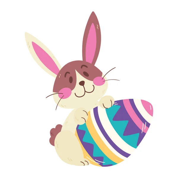 Conejo lindo aislado y un huevo de Pascua Vector — Vector de stock