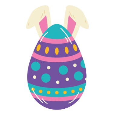 Renkli paskalya yumurtası ve tavşan kulaklı taşıyıcı.