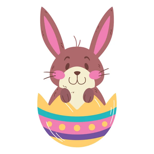 Huevo de Pascua roto aislado con un vector de conejo — Vector de stock