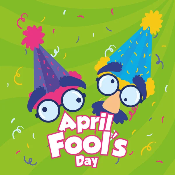 Pair of funny faces with glasses and nose April fool template Vector — Stock Vector