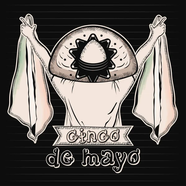 Skizze eines Mannes mit traditionellem Hut mit Fahnen Cinco de mayo poster Vector — Stockvektor
