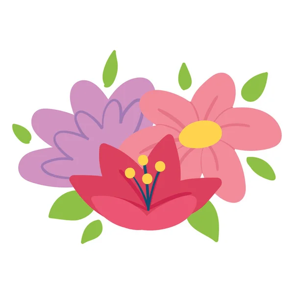 Gruppe von farbigen Blumen Symbol Flaches Design Vector — Stockvektor