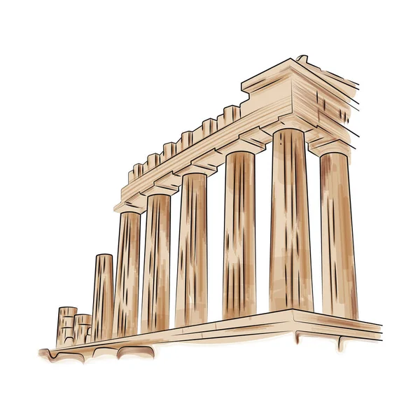 Изолированный Цветной Эскиз Греческого Храма Руины Векторная Иллюстрация — стоковый вектор