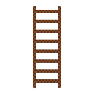İzole edilmiş piksel ahşap merdiven simgesi 8 bit tasarım Vektör illüstrasyonu