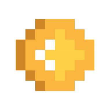 İzole edilmiş piksel altın sikke simgesi 8 bit tasarım Vektör illüstrasyonu