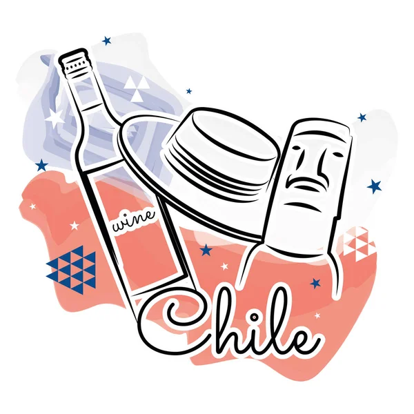 Promoção Viagem Chile Colorido Com Garrafa Vinho Ilustração Vetorial — Vetor de Stock