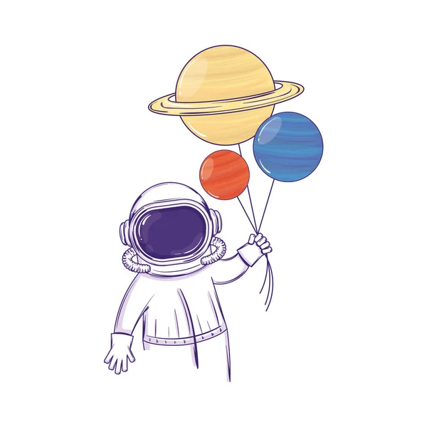 Dibujos Animados Astronautas Colores Con Globos Planetarios Vector Illustration — Vector de stock