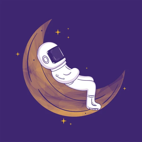 Χαριτωμένος Χαρακτήρας Αστροναύτη Στηρίζεται Ένα Φεγγάρι Διανυσματική Απεικόνιση — Διανυσματικό Αρχείο