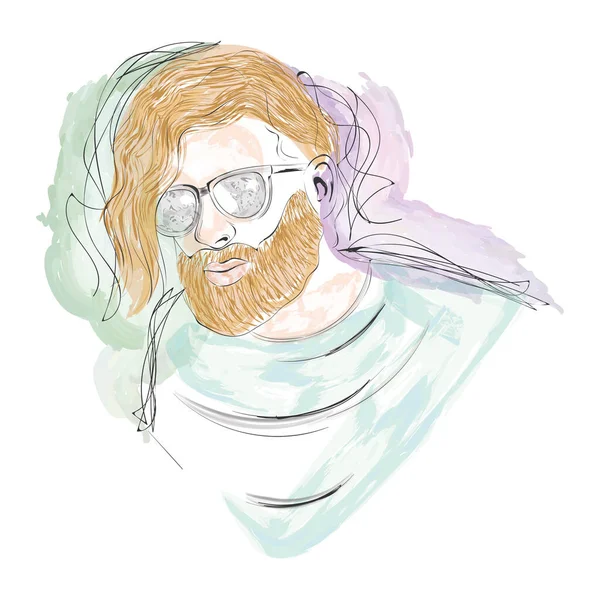 Vereinzelte Aquarellskizze Eines Hipsters Mit Brille Vector Illustration — Stockvektor