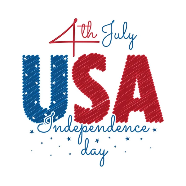 Scratched Colored Text Usa Independence Day Template Vector Illustration — Stock Vector