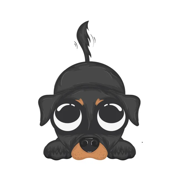 Isolated Cute Black Dog Cartoon Character Vector Illustration — Stock Vector