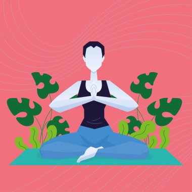 Kız çizgi film yoga meditasyonu Vektör illüstrasyonu
