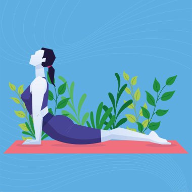 Yoga yapan soyut kız karakter Vektör illüstrasyonları yapıyor